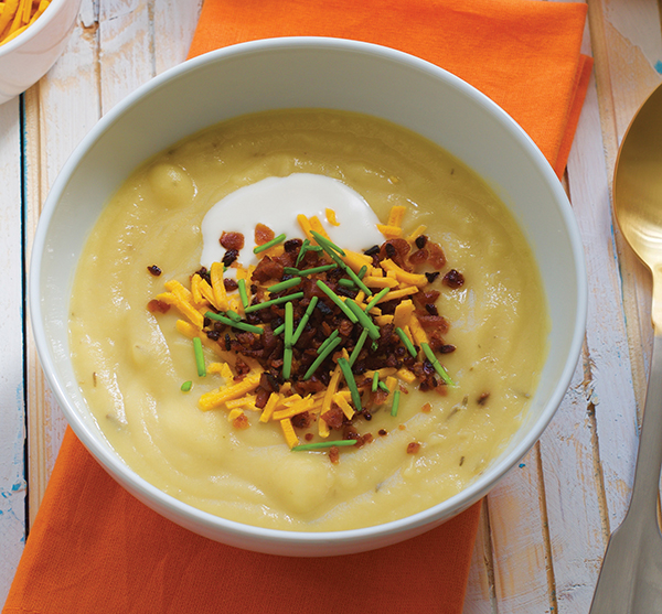 Loaded Baked Potato Soup with Vegan Bacon from Baconish by Leinana Two Moons