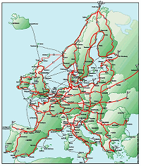Teesny map of the EuroVelo network 