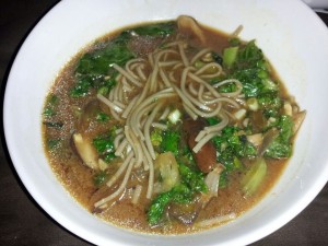 My favorite miso soup with mushrooms & kale from Veganomicon