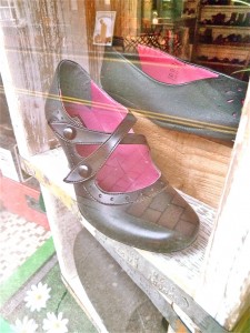 The window display at Vegetarian Shoes in Brighton, England.