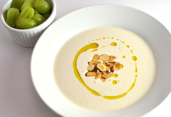 Chilled Almond Soup with Garlic from The Almond Milk Cookbook by Alan Roettinger