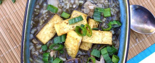 Brown Rice Congee with Shiitake Mushrooms and Bok Choy