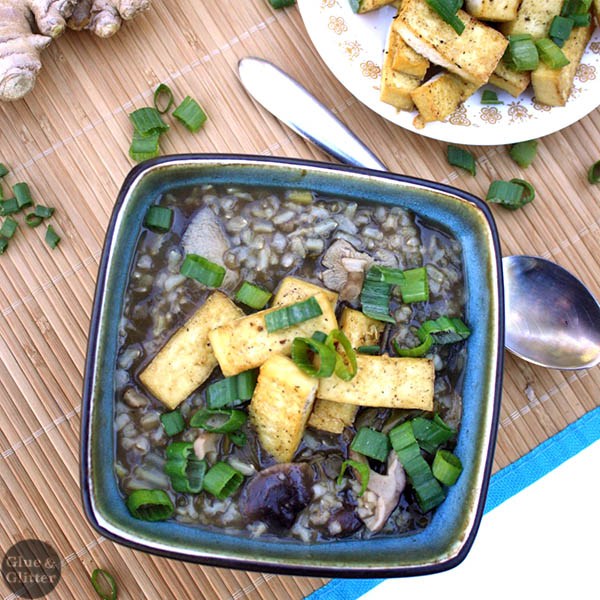 Brown Rice Congee with Shiitake Mushrooms and Bok Choy