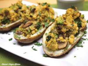 Leek and Wild Mushroom Stuffed Potato Skins from Asparagus Club Sandwiches with Rainbow Chard & Pine Nut Cream from Peace and Parsnips by Lee Watson