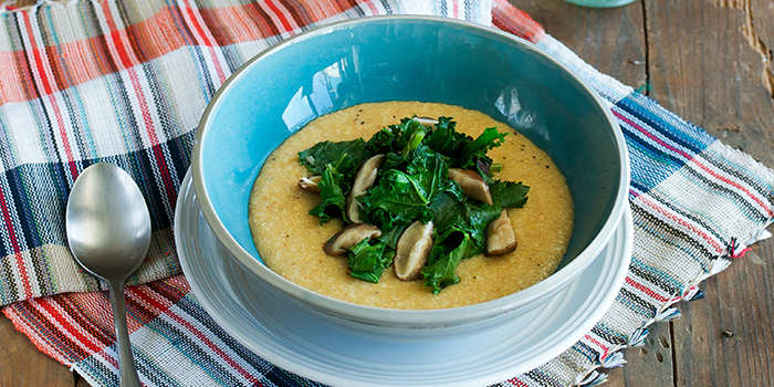 Robin Robertson's Cheesy Grits and Greens with Smoky Mushrooms
