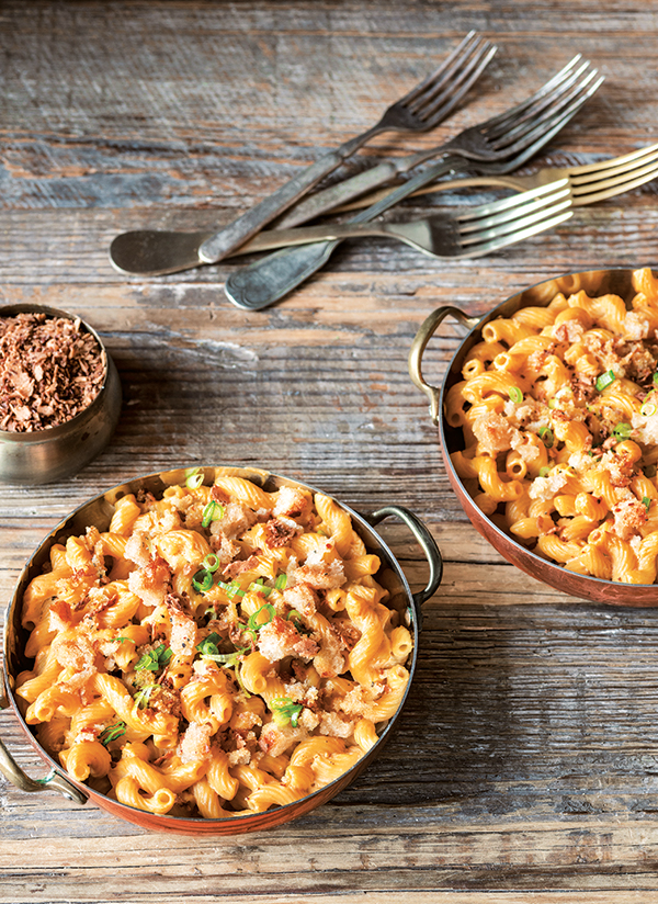 Smoky Mac ’n’ Cheese with Coconut Bacon from Great Vegan BBQ Without a Grill by Linda & Alex Meyer