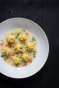 Corn Dumplings in Coconut Corn Broth. photo by Eva Kosmas Flores