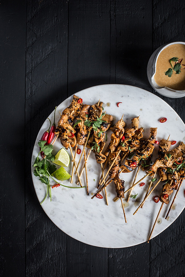 King Satay with Spicy Peanut-Ginger Sauce from The Wicked Healthy Cookbook, photo by Eva Kosmas Flores (vegan, plant-based, gluten-free option)