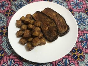 Sweet Spicy Tempeh Cubes along with the Tamari Roasted Eggplant