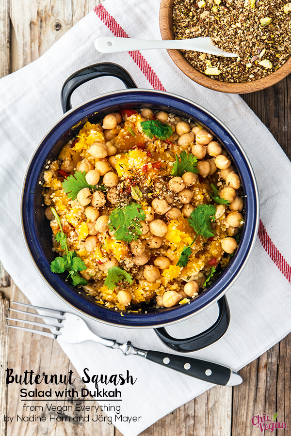 Butternut Squash Salad with Dukkah from Vegan Everything by Nadine Horn and Jörg Mayer is a deliciously cozy cold weather salad. This easy vegan roasted squash salad recipe is perfect for lunch or dinner.